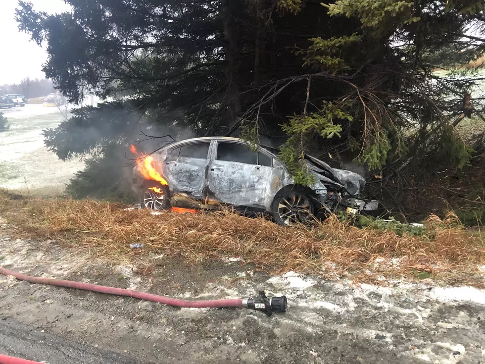 Vehicle Catches Fire after Crash on State Street, Mapleton, Maine