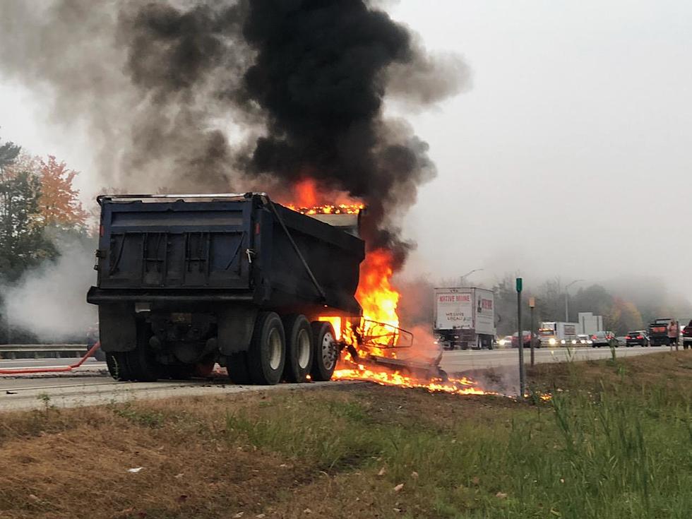 Dump Truck Fire on I-95, Scarborough, Maine