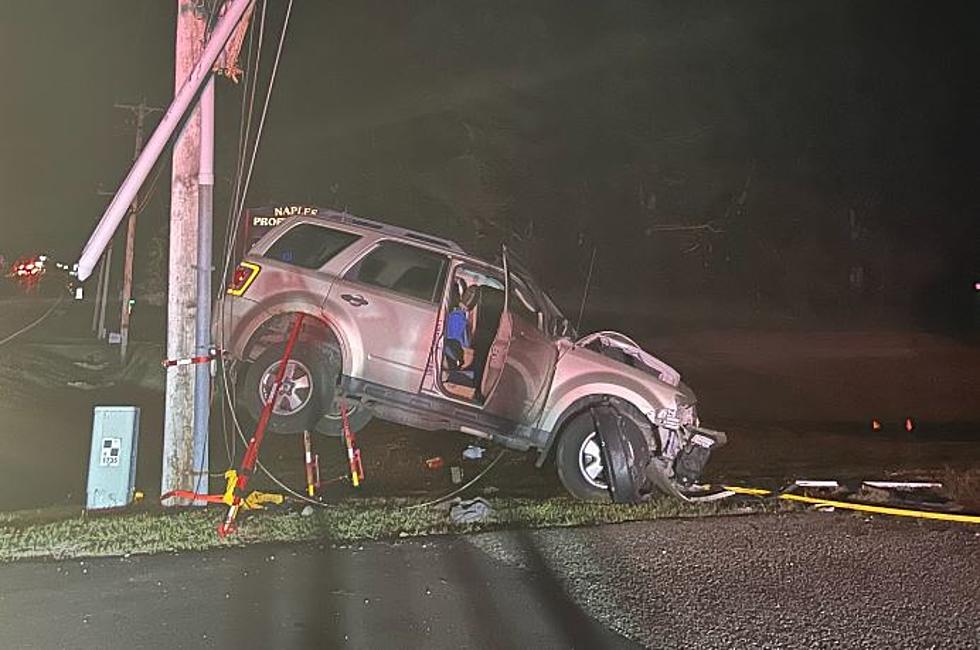 Vehicle Caught in Power Lines after Crashing into Utility Pole