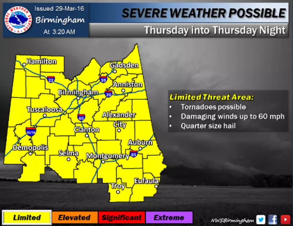Severe Storms Possible Thursday in Alabama
