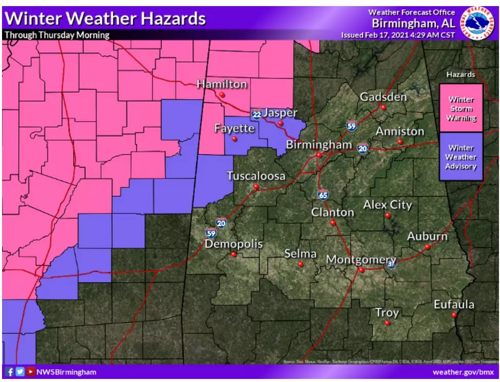 Winter Storm Warning, Advisory Issued for West Alabama