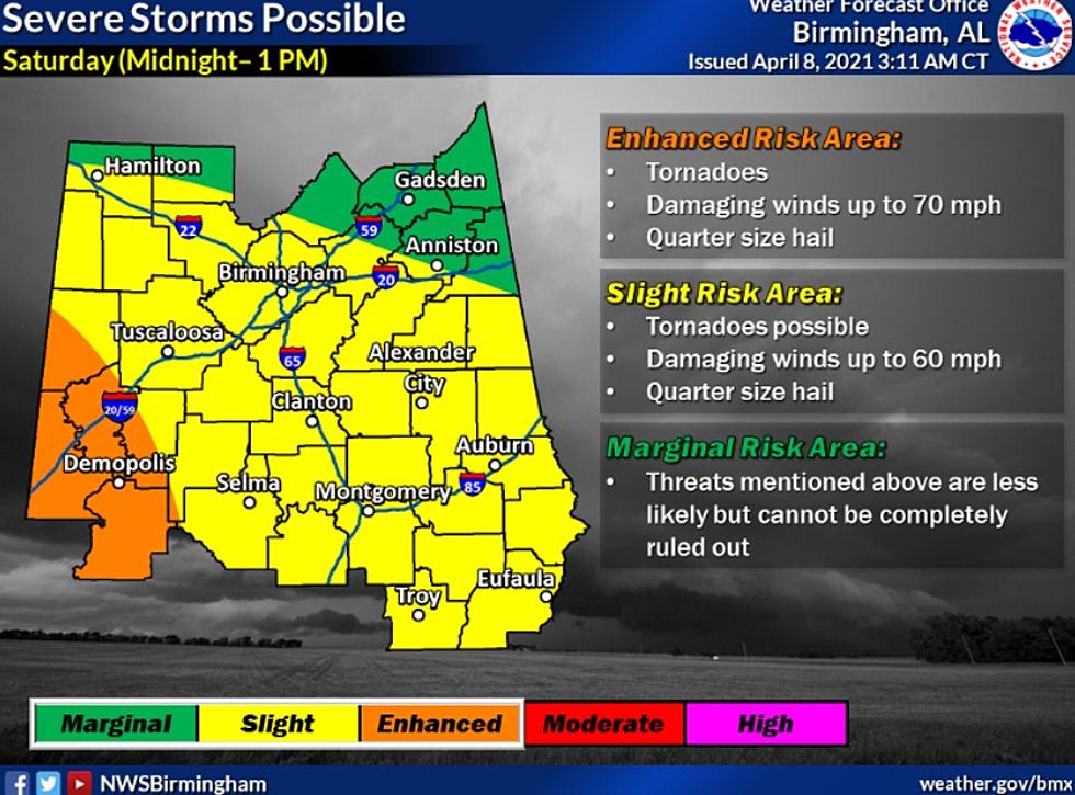 Severe Storms, Tornadoes Possible in Tuscaloosa, Alabama This Weekend