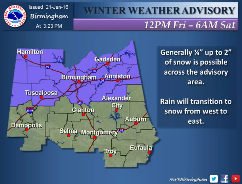 Winter Weather Advisory Issued for Much of Central & West Alabama