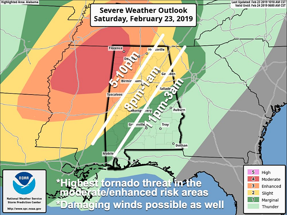 Tuscaloosa at “Enhanced” Risk of Severe Storms and Tornadoes Saturday