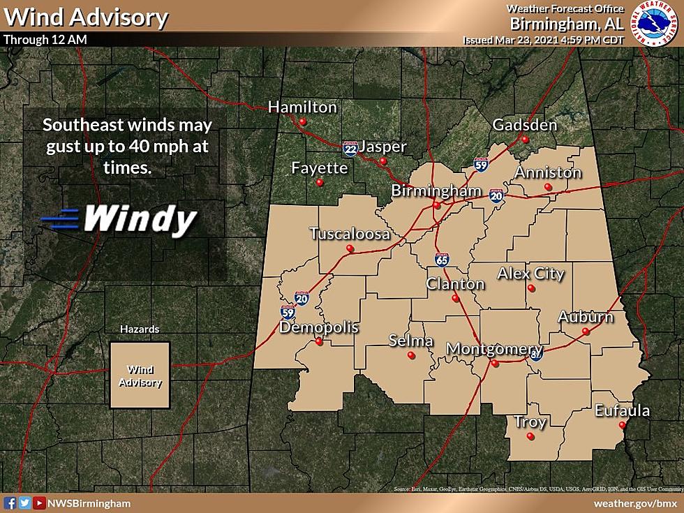 Portions of Central Alabama Under a Wind Advisory until Midnight