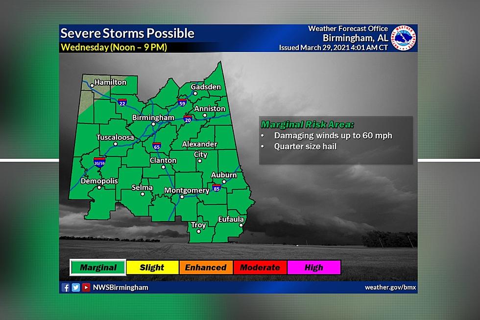 Marginal Risk for Severe Thunderstorms Wednesday in Alabama