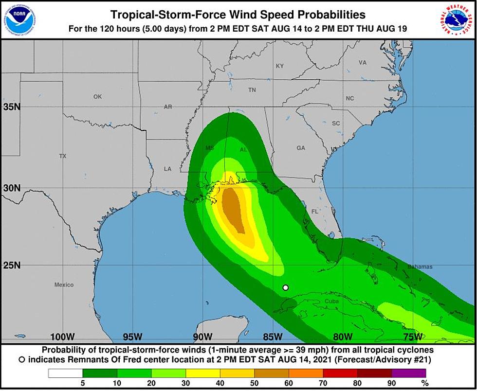 Fred Trends Westward, Tuscaloosa, Alabama Rain Chances Increase 