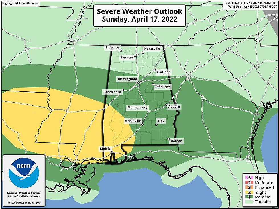 Rain with Possible Strong, Severe Storms in Alabama for Easter Sunday