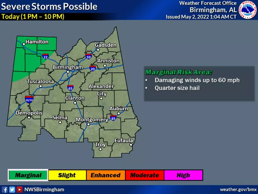 Marginal Risk of Severe Weather Introduced for Northwest Central Alabama