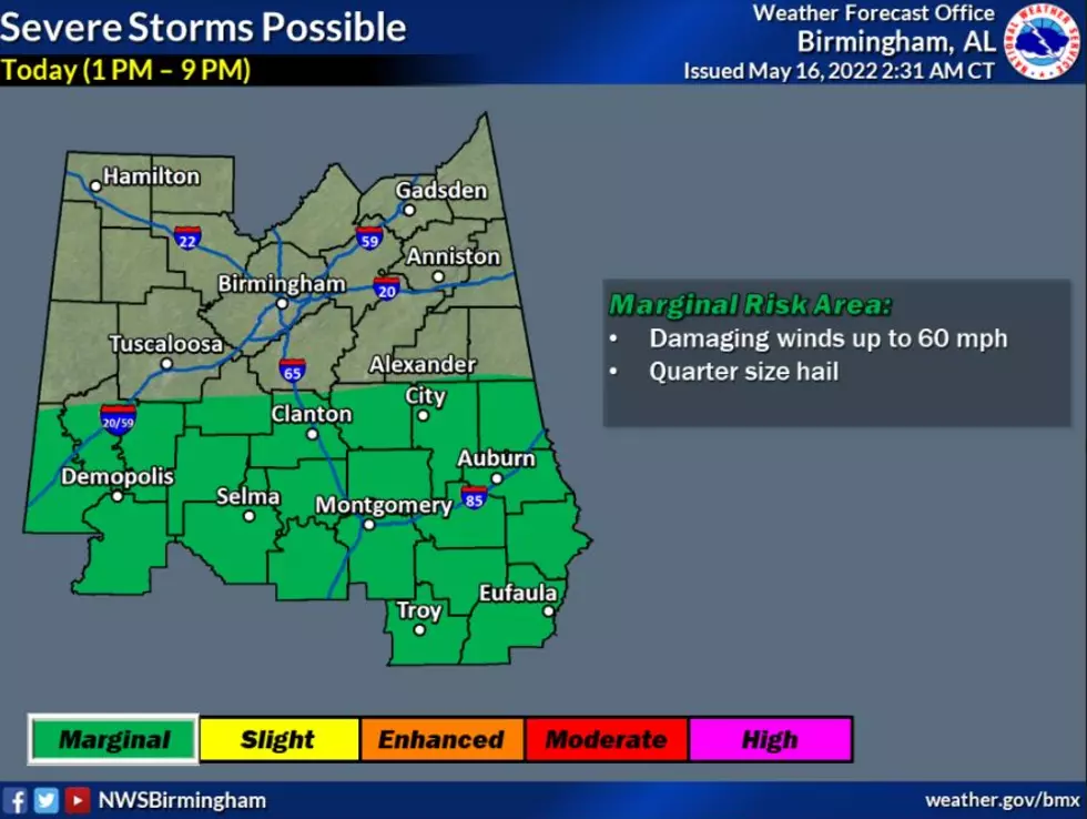Portions of Alabama Should Watch Out for Isolated Severe Storms Later Today
