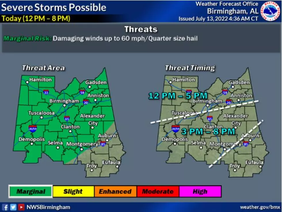 Slight, Marginal Risk of Severe Thunderstorms for Most of Alabama Today
