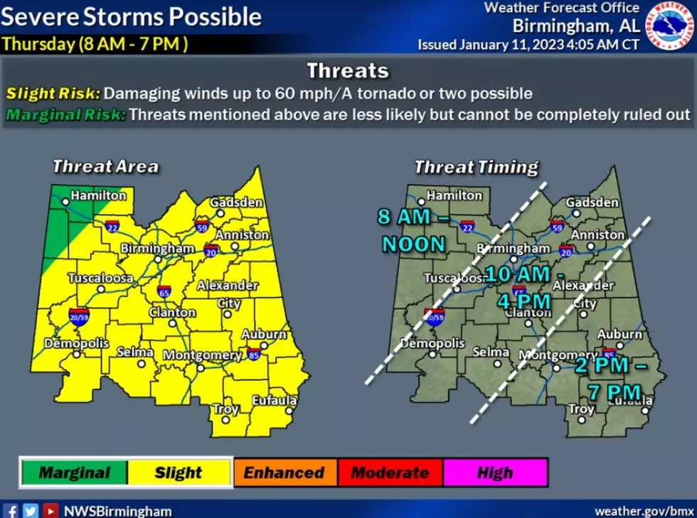 Slight Risk of Severe Weather for Much of Alabama Thursday