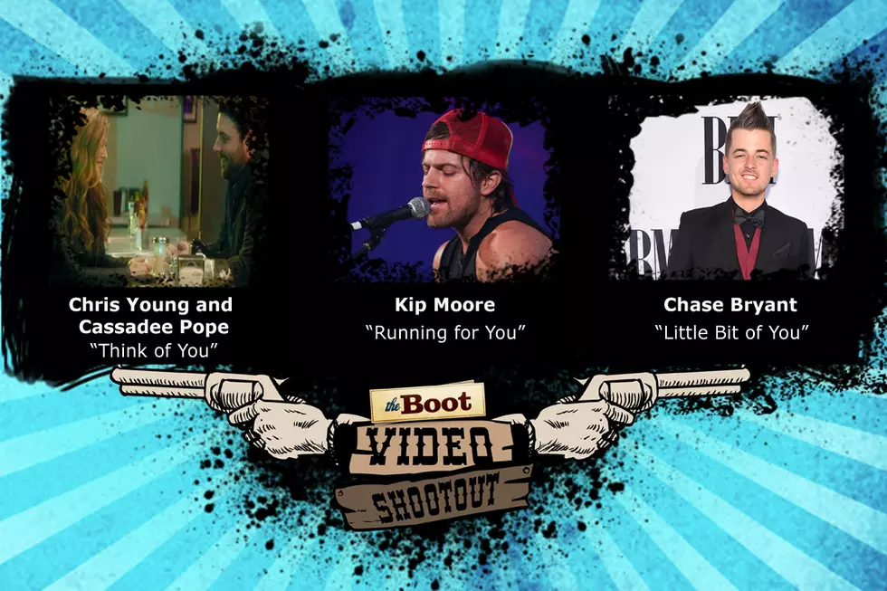 Video Shootout: Chris Young and Cassadee Pope vs. Kip Moore vs. Chase Bryant