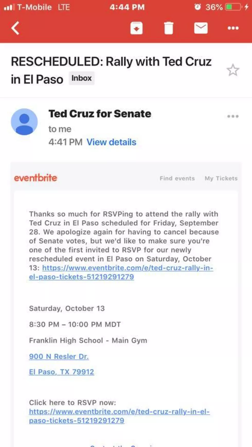 Ted Cruz Reschedules His Cancelled Political Rally For This Weekend At Franklin High School