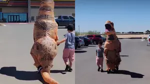 Texas Dad Rocks His Best T-Rex Costume For Movie Night With Son