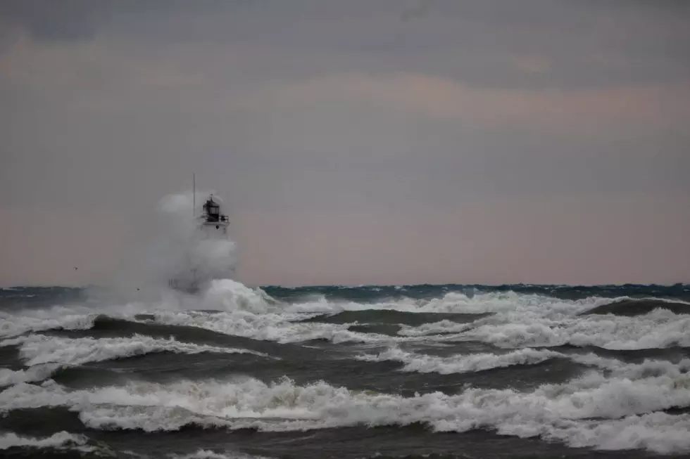 Lake Michigan Waves Pummeling Ludington Lighthouse