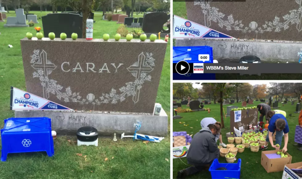 Radio/Green Apples Placed on Harry’s Caray’s Grave for World Series