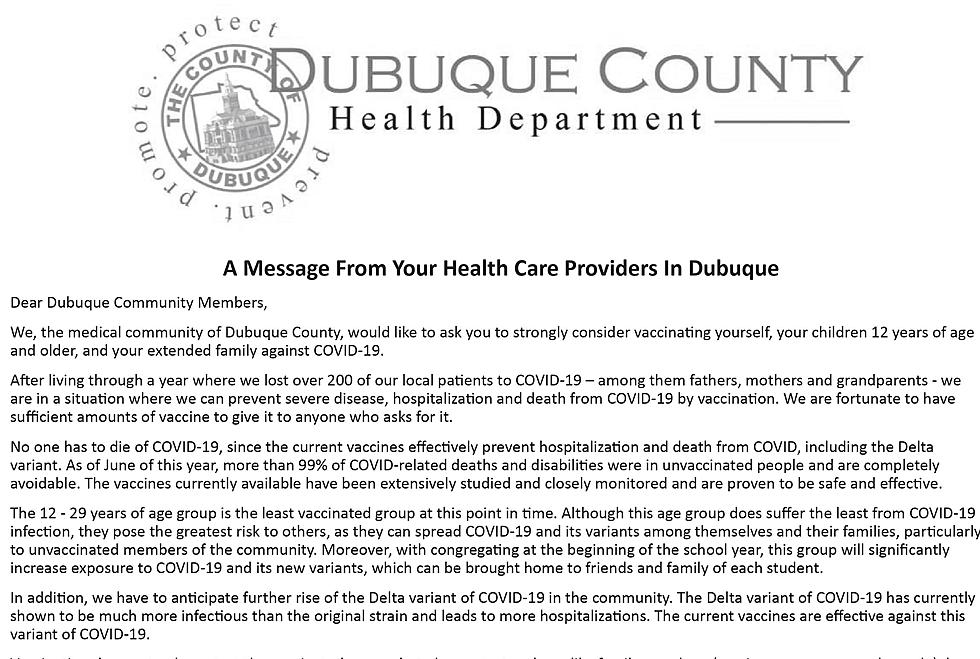 Dubuque Area Health Care Providers Urge Vaccination