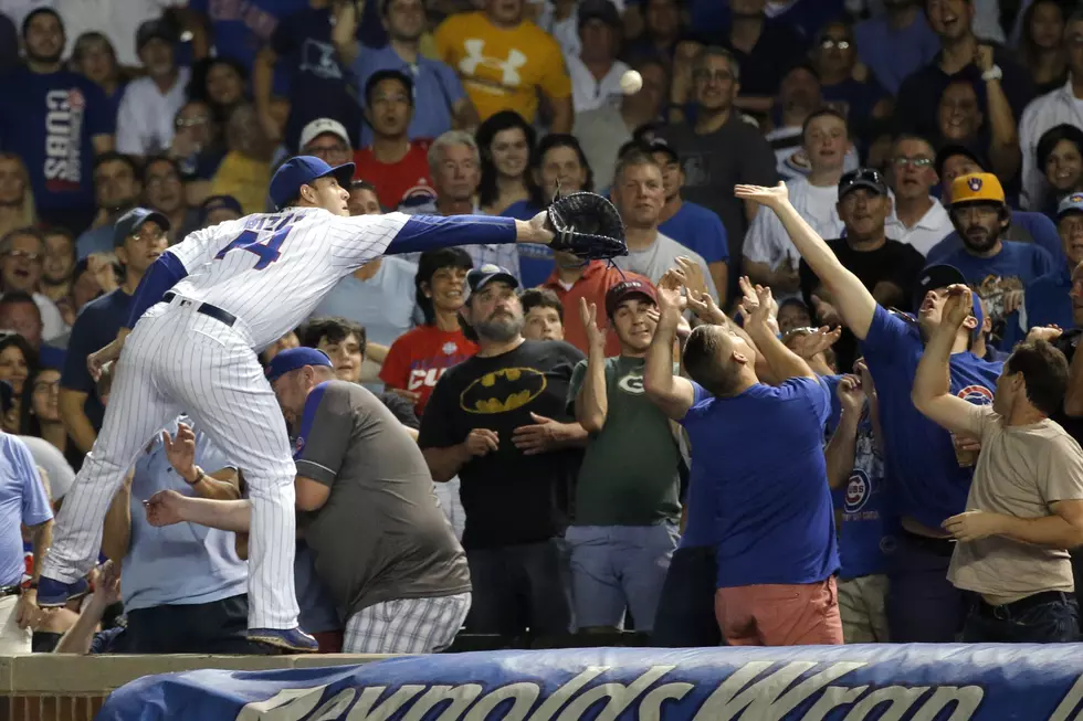 Cubs First Baseman Makes A Great Grab On The Ledge In Foul Territory
