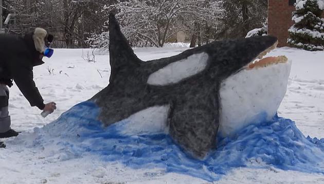 Lansing Man Spent 9 Hours Making An Amazing Orca Whale Snow Sculpture