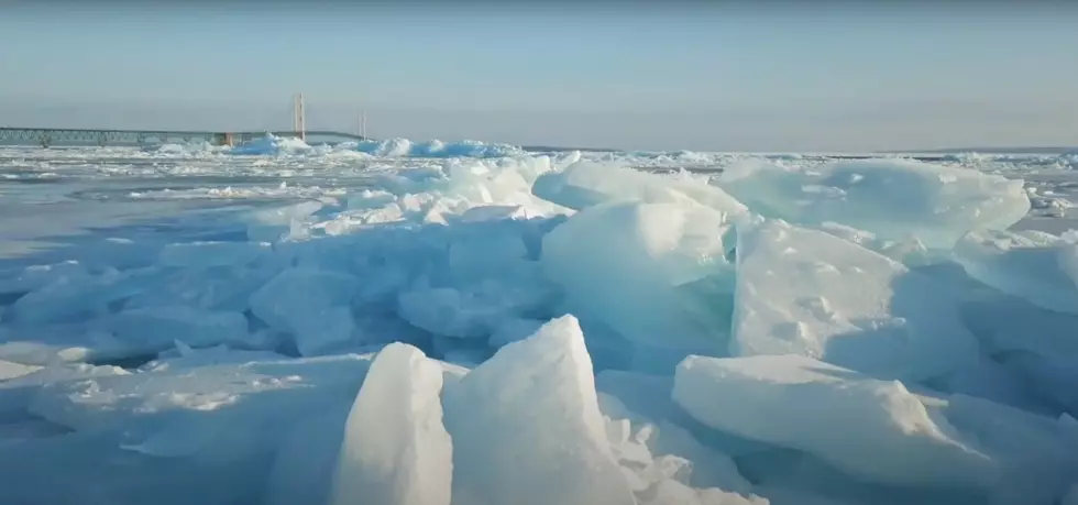 Photos: Blue Ice Is Back at the Mackinac Bridge This Year