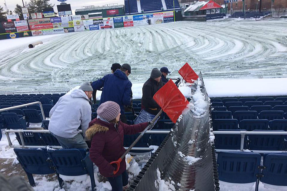 PHOTOS: Portland Sea Dogs Crew Clearing Snow for Thursday’s Home Opener at Hadlock