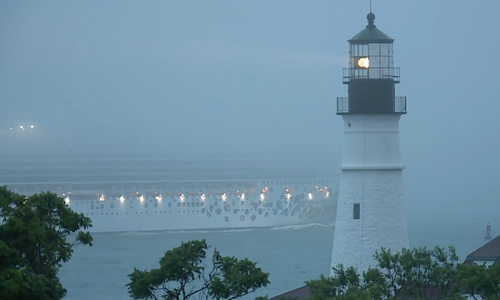 Watch This Massive Cruise Ship Sneak Past Portland Head Light in the Fog
