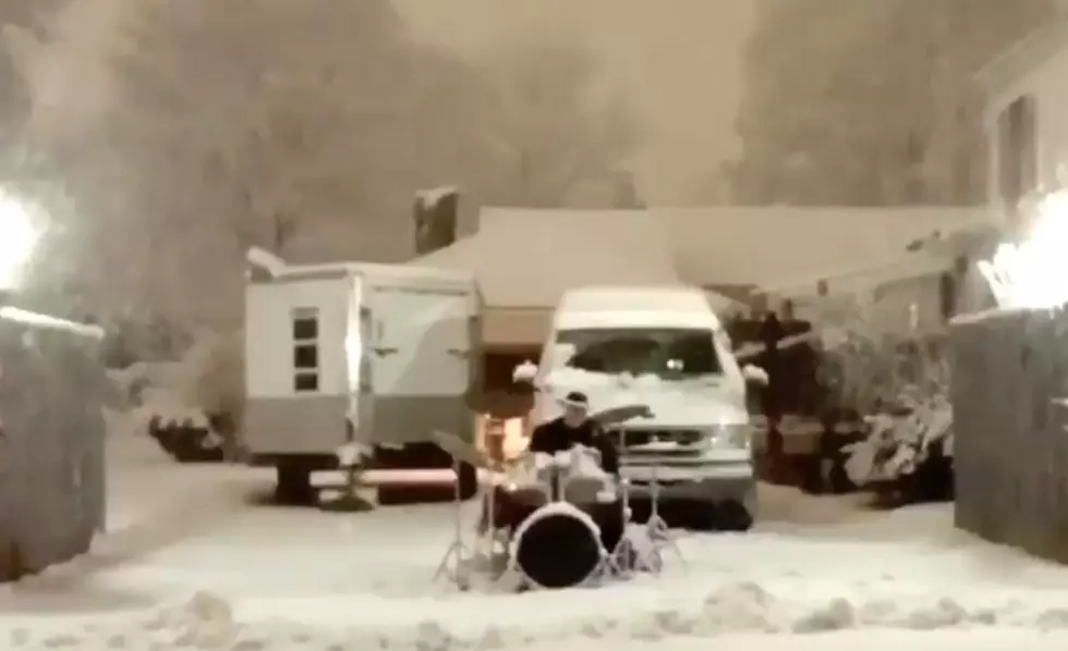 WATCH: Maine Guy Plays Drums In Spring Snowstorm