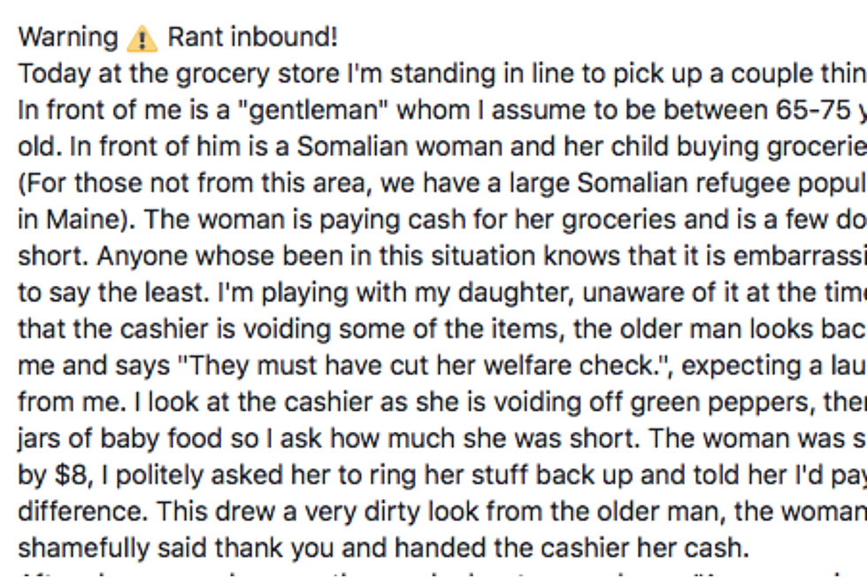 Veteran from Lewiston Shares Important Facebook Post About a Grocery Store Confrontation