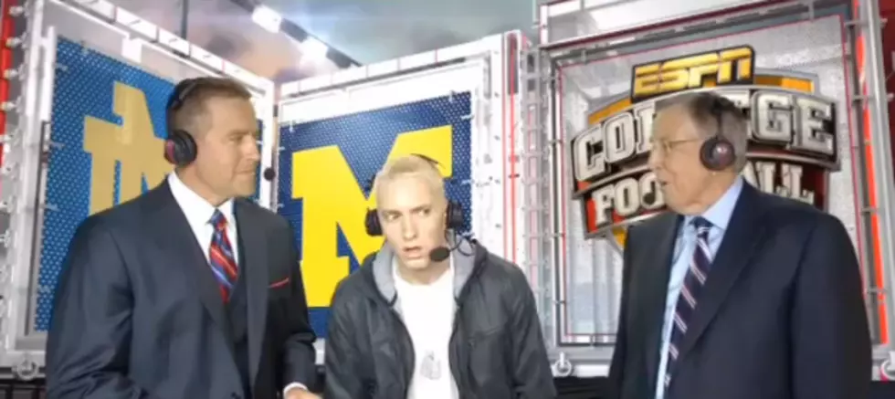 Eminem Gives Spaced-Out Halftime Interview [VIDEO]