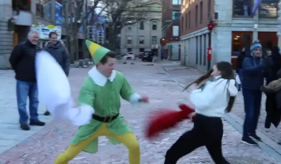 Guy Dressed Up as Buddy the Elf Challenges Strangers to Pillow Fights in Boston