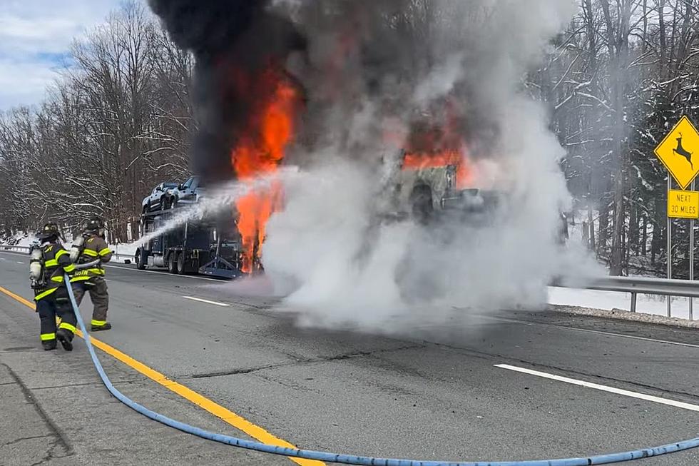 What Happened? Vehicle Carrier Up In Flames on NY Thruway