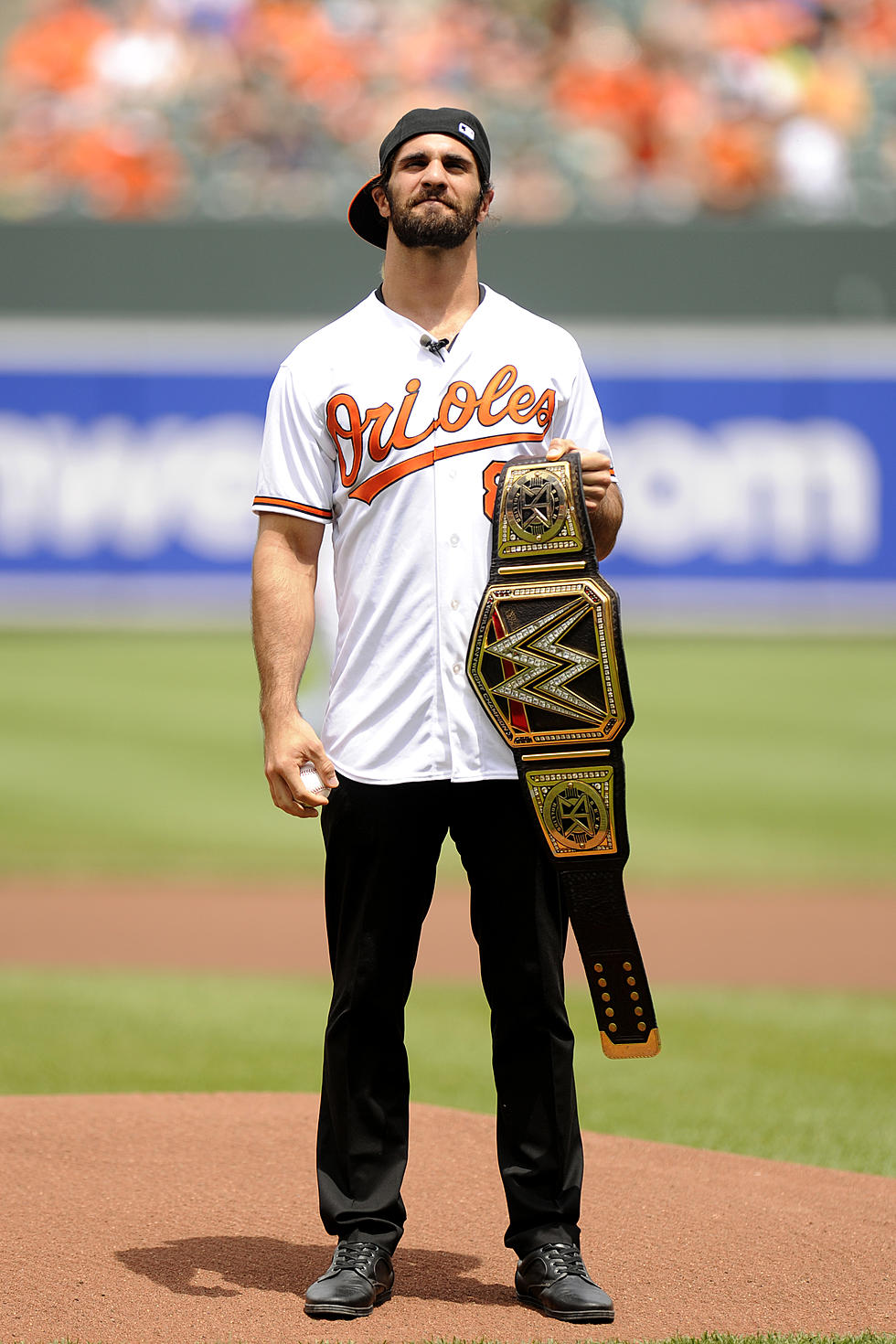 WWE Champion Seth Rollins Throws Out First Pitch at Baltimore Orioles Game