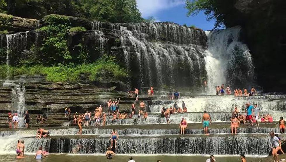 Swim and Play In A 75 ft Cascading Waterfall in the Smoky Mountains