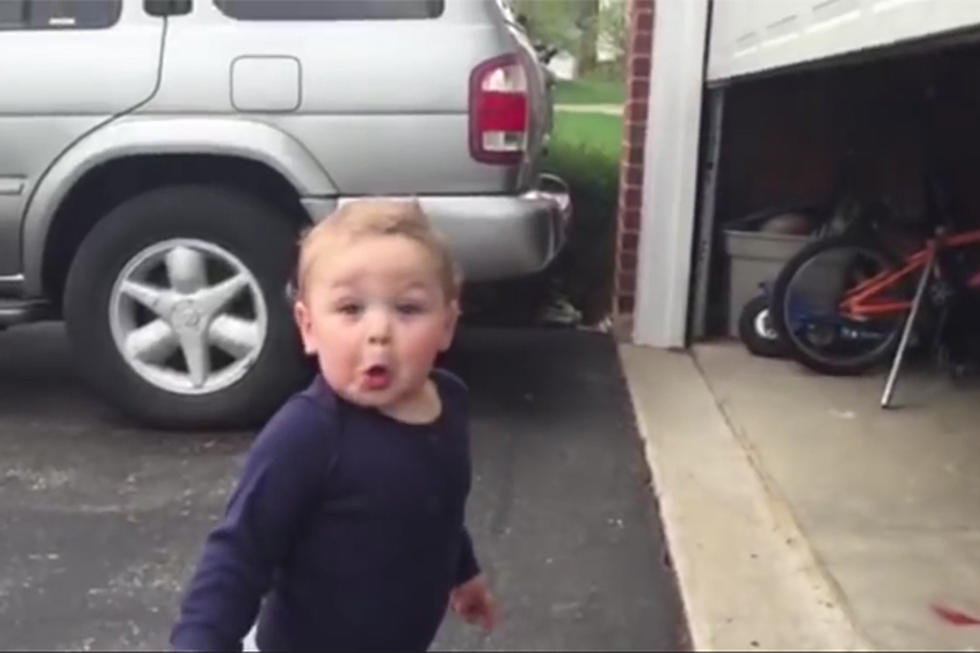 Little Kid is Seriously Impressed by an Automatic Garage Door