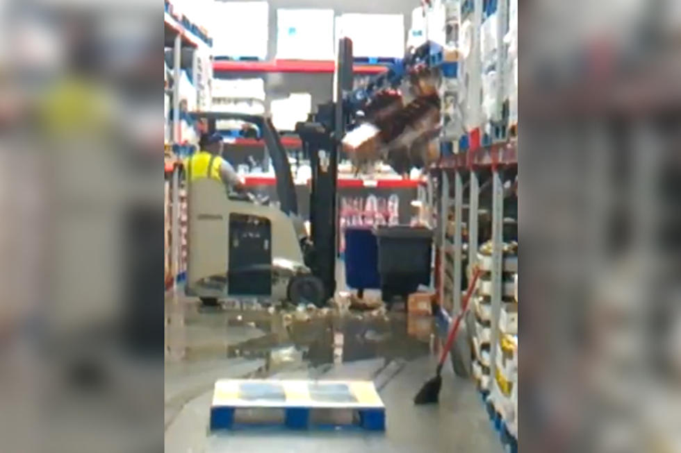 Forklift Driver Makes a Mess Out of Storeroom