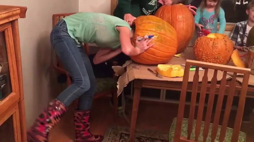 Jack-O-Lantern Carver Gets Her Head Stuck in Pumpkin