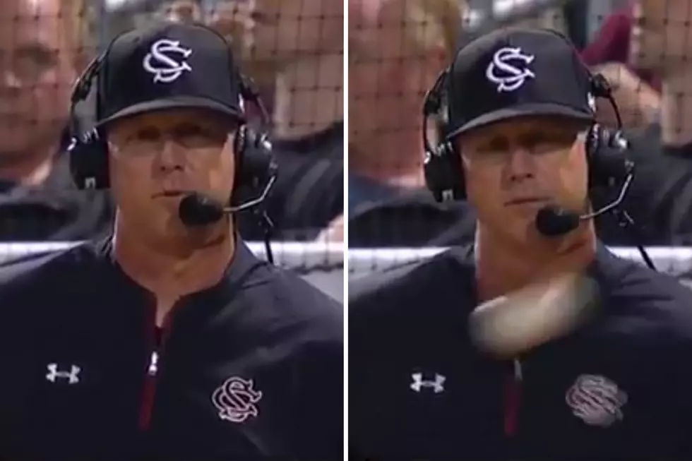 South Carolina Coach Gets Hit By Baseball During Interview