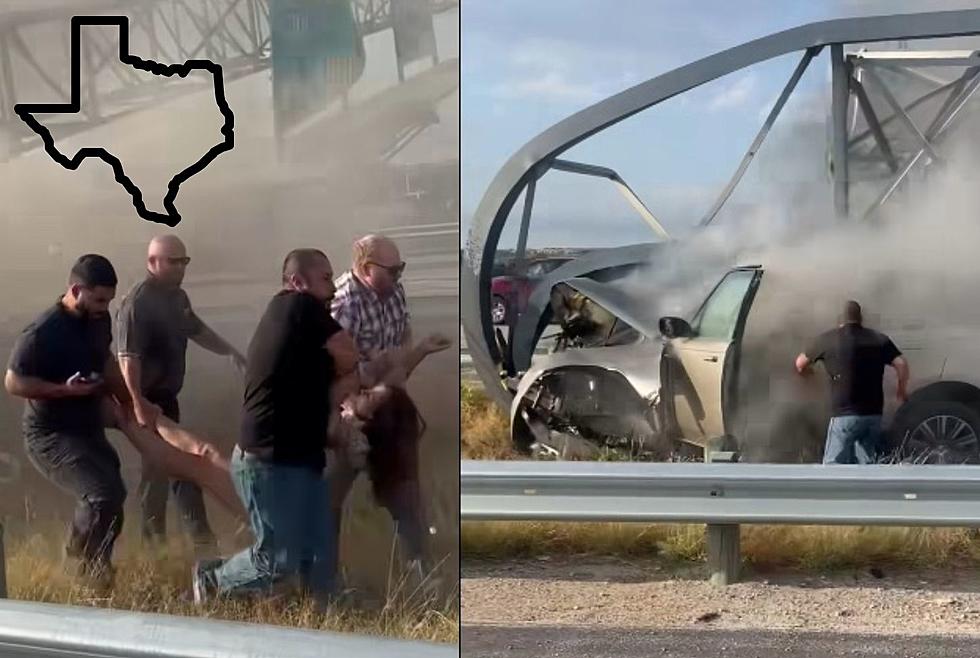 Texas Woman Saved From Burning Car By 4 Men Caught On Video