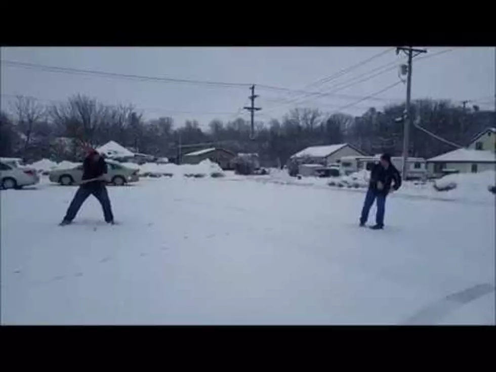 Ben and Luke Take It to the Parking Lot&#8230;For Some Snow Baseball