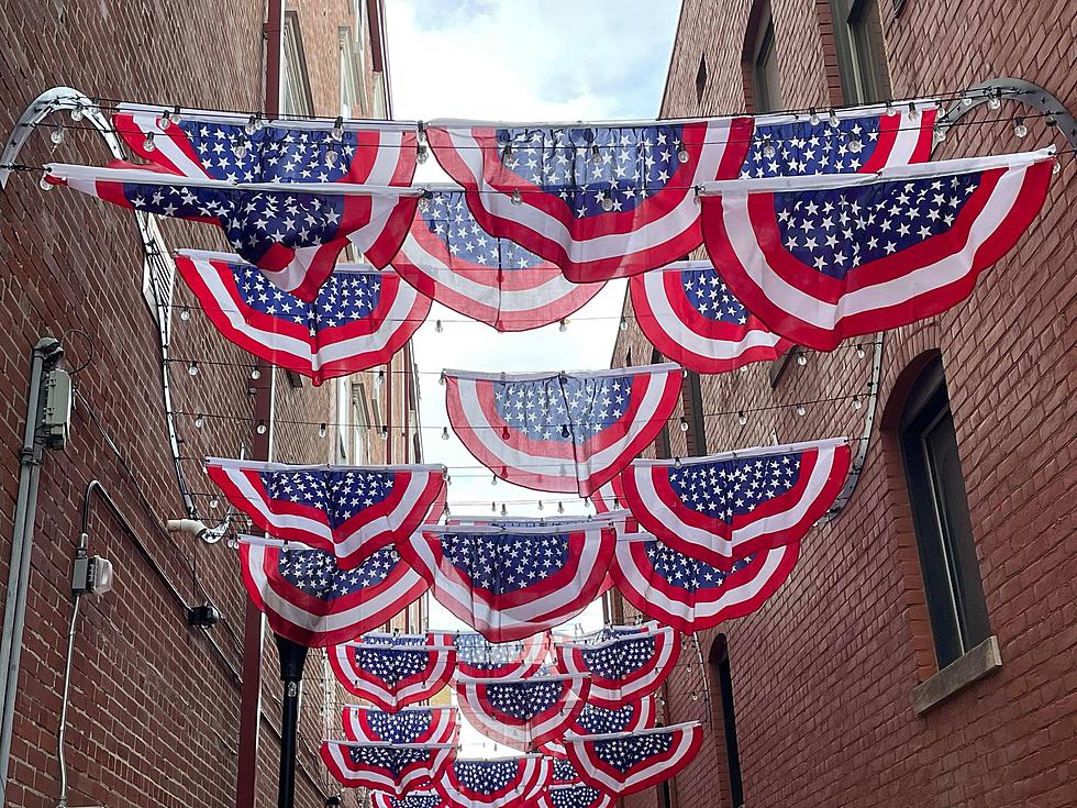 Patriotic Display Set up in Downtown Evansville Alley