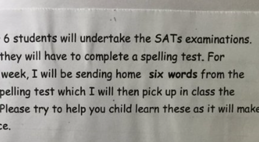 Teacher&#8217;s Note to Parents About Spelling Homework is Full of Obvious Mistakes [PHOTO]
