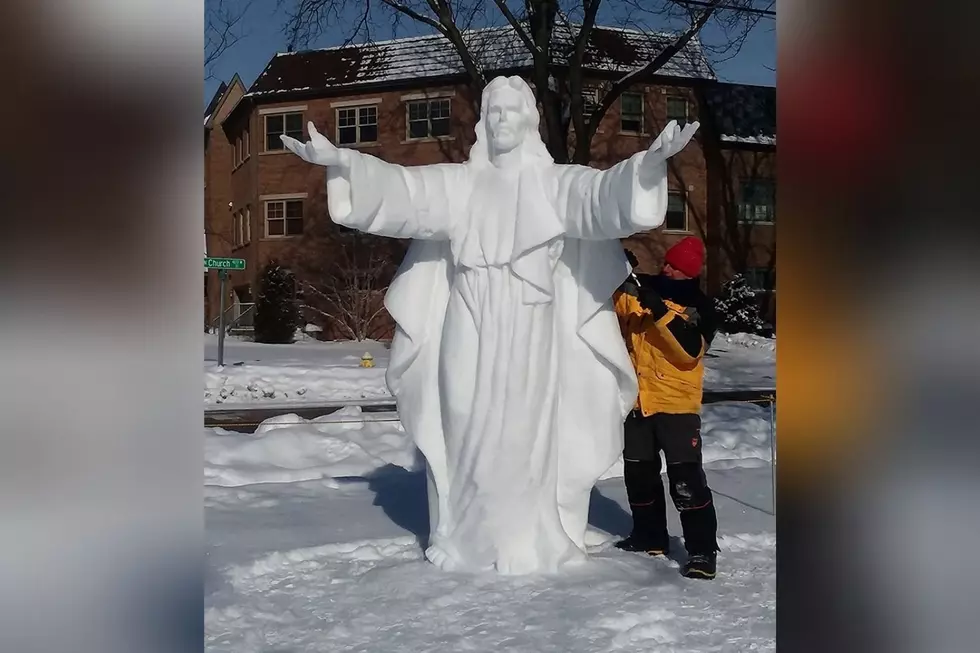 Another Snow Sculpture is up in Rockford - This Time It's Jesus 