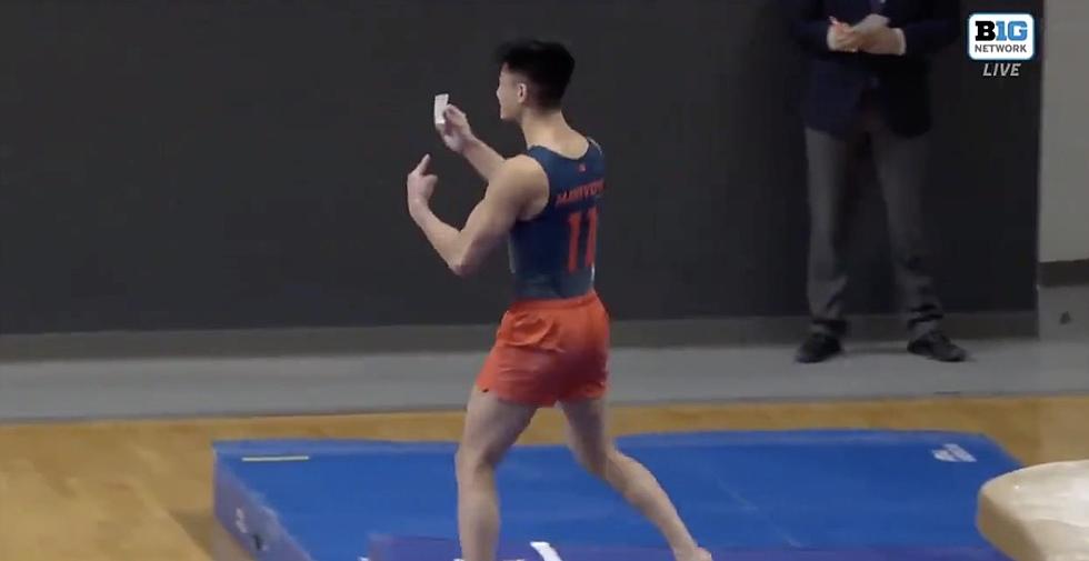 VIDEO: Illinois Gymnast Sticks Landing & Flashes Vaccination Card