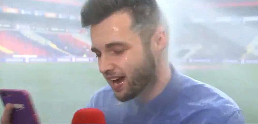 Reporter Gets Blasted By A Sprinkler On Live TV