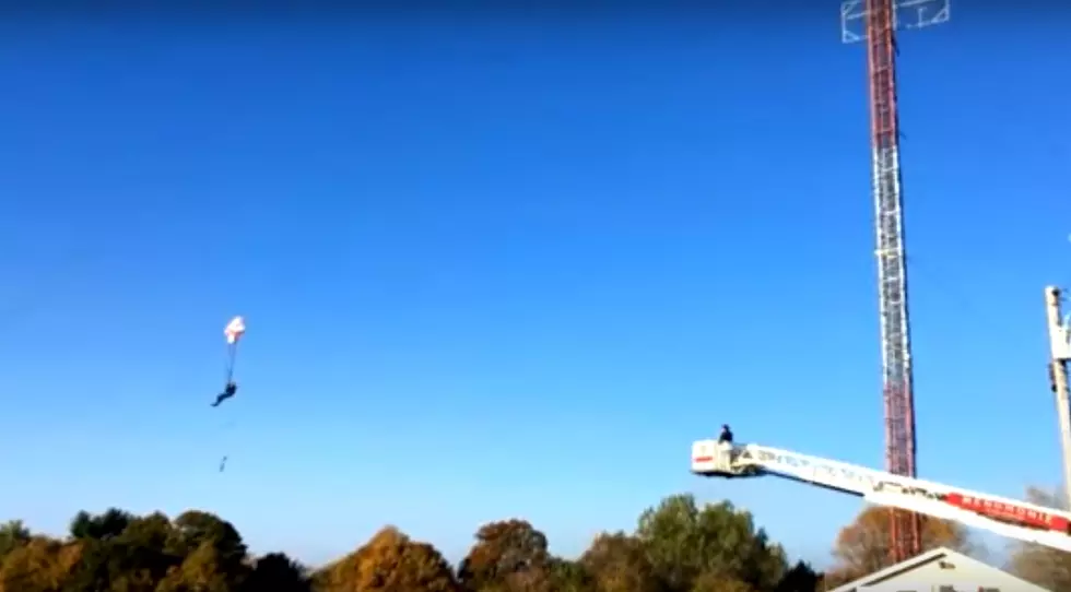 Guy Illegally Parachutes from a Cell Tower, Gets Stuck on Wire, Calls 911 on Himself (audio)