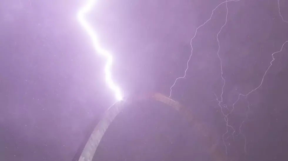 Slow Motion Video of Three Lightning Bolts Hitting the St. Louis Arch
