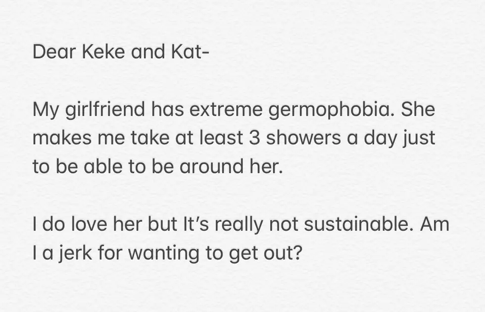 Dear Keke and Kat: Girlfriend is a Germaphobe