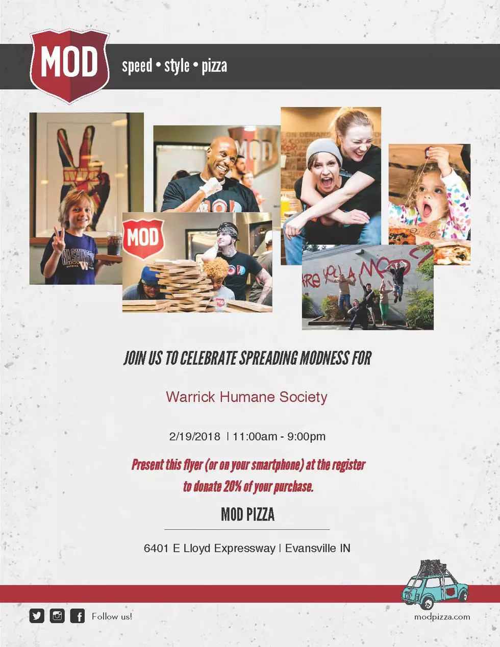 Eat MOD Pizza Monday and Help The Warrick Humane Society!