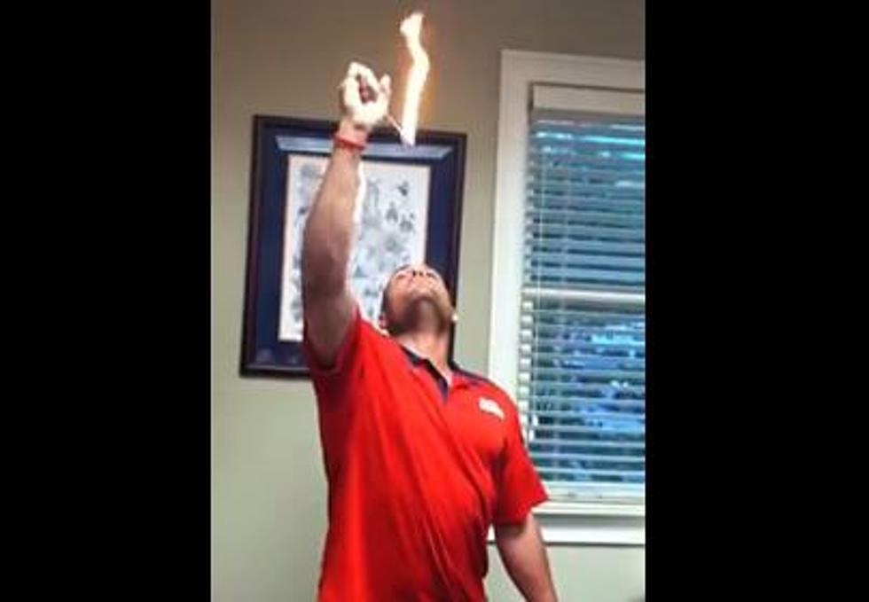 Ole Miss Coach Eats Fire Before Baseball Games [VIDEO]